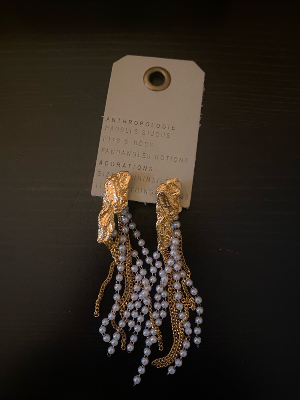 NWT Anthropologie Gold and White Pearl Tassel Earrings